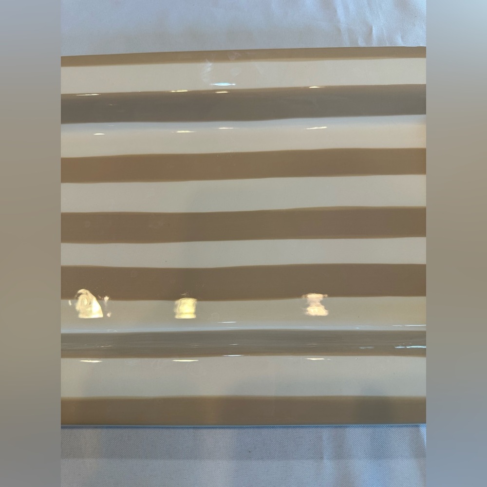 Coton Colors Happy Everything! Tan and White Striped Large Platter 16”x10” - Picture 2 of 7